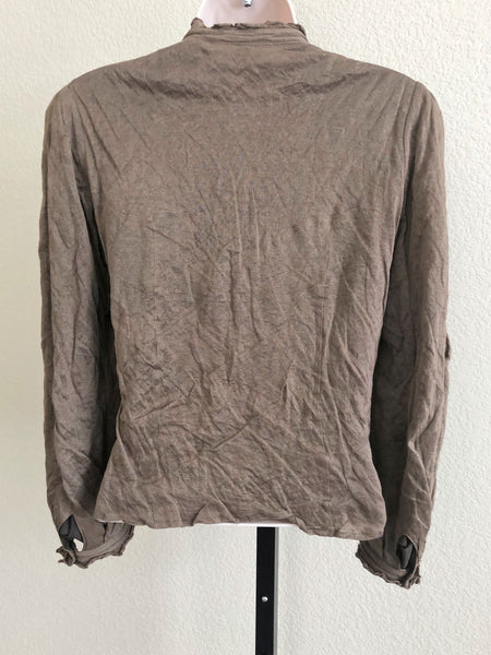 Tocca Size 6 Taupe Ruffle Front Shirt