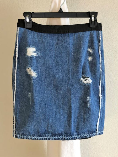 Sandro SMALL Blue Denim Distressed Skirt