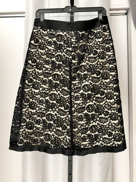 Rebecca Taylor Size 10 Nude Silk Skirt Black Lace Overlay - CLEARANCE