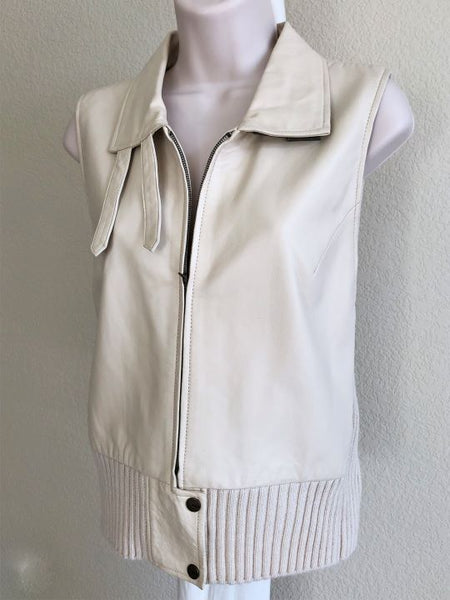 BCBGMaxazria LARGE Cream Leather Vest