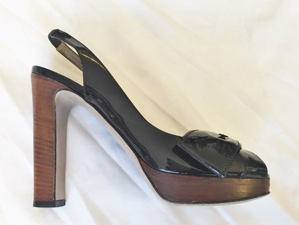 Valentino Authentic Size 7.5 Black Patent Leather Slingbacks