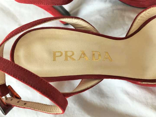 PRADA Authentic Size 6 Red Suede Sandals