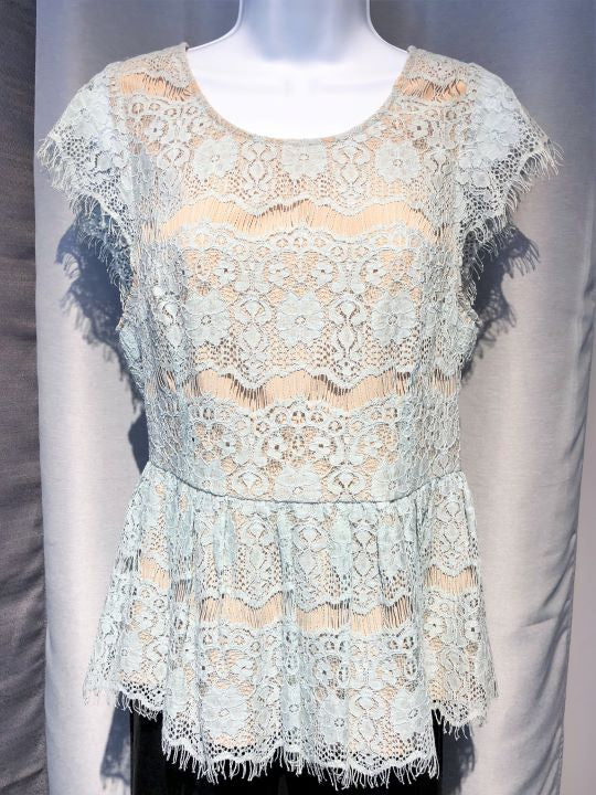 Maeve Anthropologie SMALL Katrine Blue Lace Peplum Top - CLEARANCE