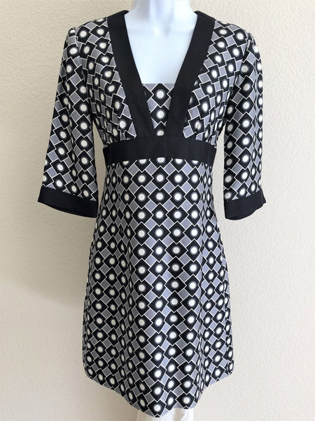 Milly Size 2 Black and White Silk Geometric Dress