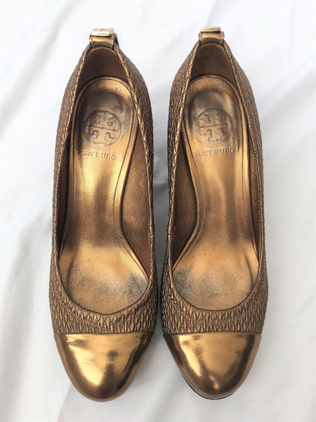 Tory Burch Size 6 Bronze Woven Pumps