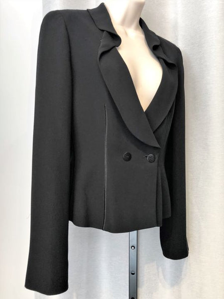 Armani Collezioni Size 6 Black Silk Blazer