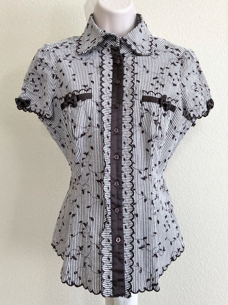 bebe MEDIUM  White and Brown Top - CLEARANCE