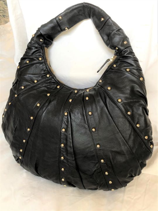 Goldenbleu Black Leather Studded Hobo