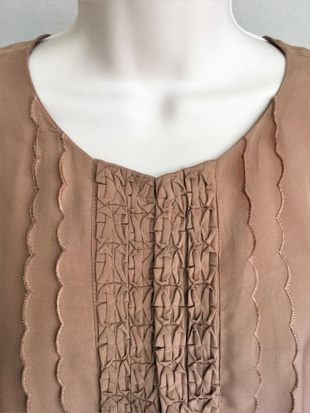 bebe MEDIUM Tan Silk Ruffle Blouse - CLEARANCE