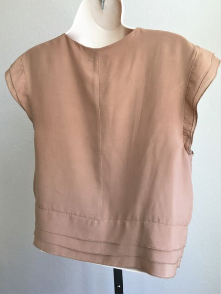 bebe MEDIUM Tan Silk Ruffle Blouse