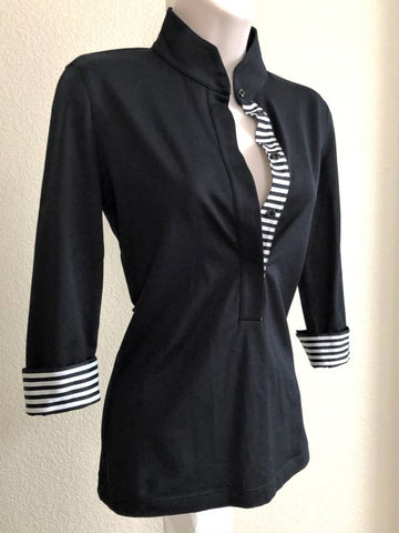 AKRIS Punto Size 6 Black Striped Collar Top