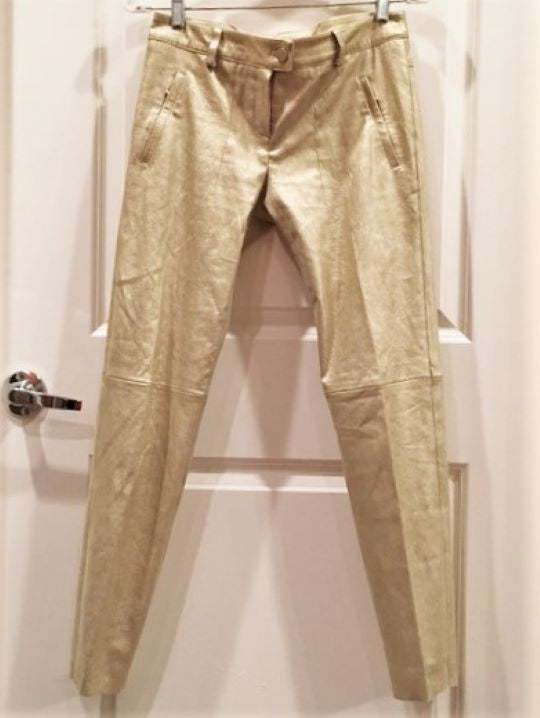 ESCADA Size 4 Gold Metallic Lambskin Suede Pants - $1,500 RETAIL