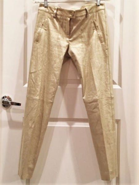 ESCADA Size 4 Gold Metallic Lambskin Suede Pants - RARE
