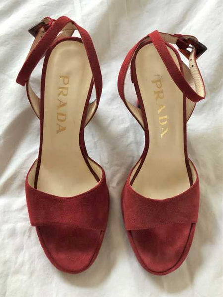 PRADA Authentic Size 6 Red Suede Sandals