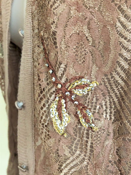 Blumarine SMALL Tan Beaded Cashmere Cardigan