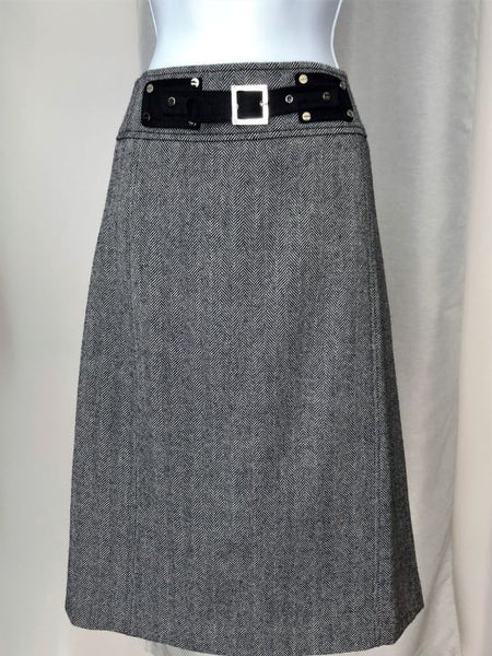 Tory Burch Size 6 Navy and White Tweed Skirt