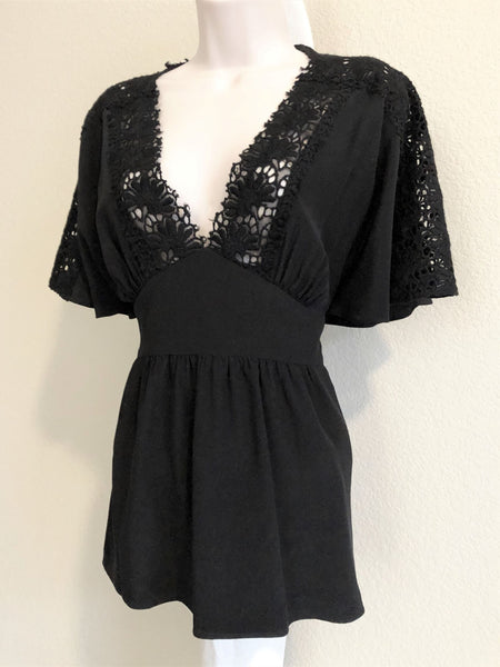 Tibi Size 6 Black Silk Peplum Top
