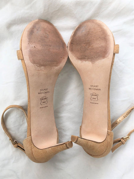 Stuart Weitzman Size 9.5 Nude Leather Strappy Sandals - CLEARANCE