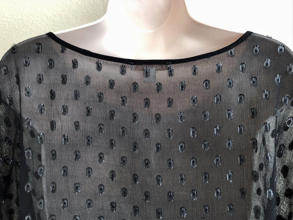 Ella Moss Anthropologie MEDIUM Black Silk Dots Top