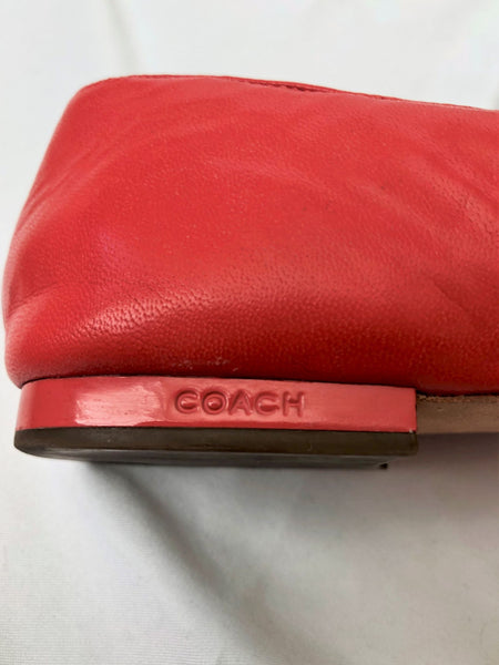 COACH Size 6 Chrisann Red Leather Floral Flats