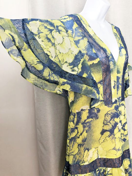 BCBGMaxazria Size 12 Blue and Yellow Floral Dress