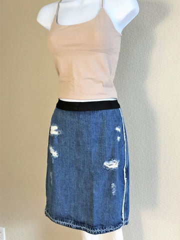 Sandro SMALL Blue Denim Distressed Skirt