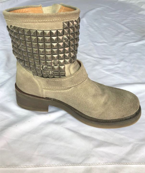 ASH Size 6 Titan Beige Suede Studded Moto Boots