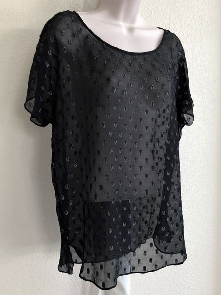 Ella Moss Anthropologie MEDIUM Black Silk Dots Top