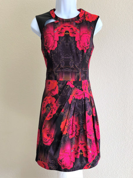 Nanette Lepore Size 4 Black and Red Floral Dress