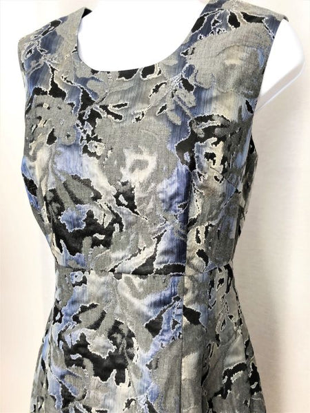 Teri Jon Size 6 Blue and Gray Metallic Dress
