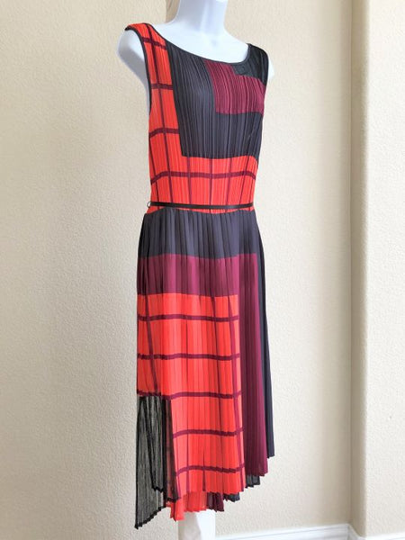 BCBGMaxazria LARGE Kyler Pleated Color Block Dress