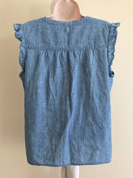 Joie SMALL Blaine Linen Blend Blue Chambray Top