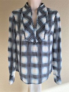 BCBGMaxazria Size XS Blue Silk Plaid Top