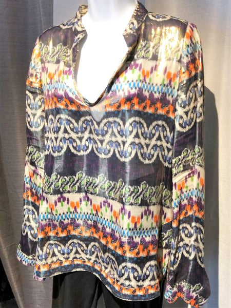 Tory Burch Size 4 Multi-Color Silk Metallic Top