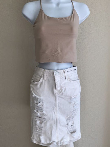 Current / Elliott Size 0 White Denim Distressed Skirt