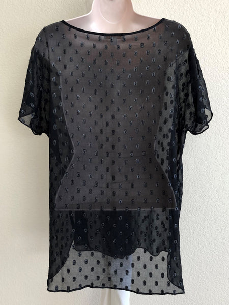 Ella Moss Anthropologie MEDIUM Black Silk Dots Top