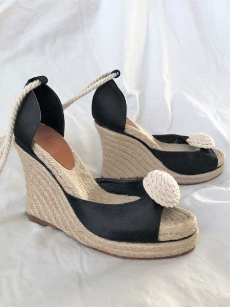 Kate Spade Size 8 Black and Jute Wedges