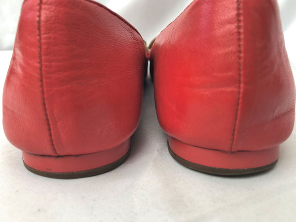 COACH Size 6 Chrisann Red Leather Floral Flats