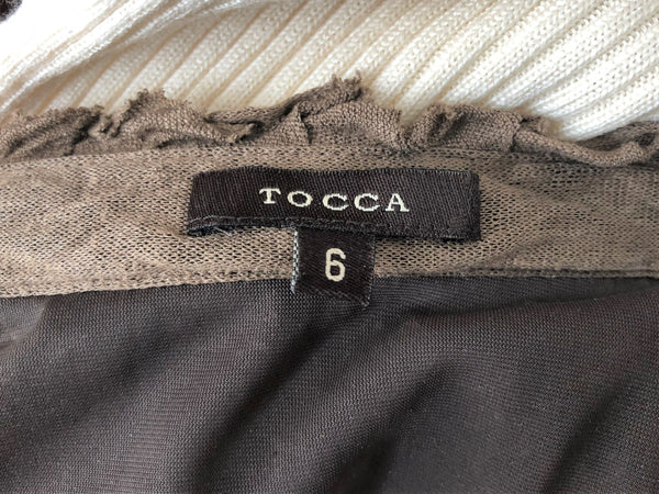 Tocca Size 6 Taupe Ruffle Front Shirt