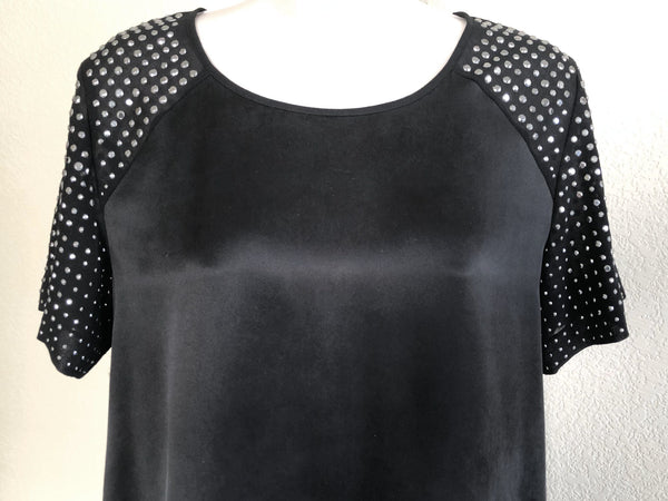 Rebecca Taylor Size 2 Black Rhinestone Sleeve Silk Top
