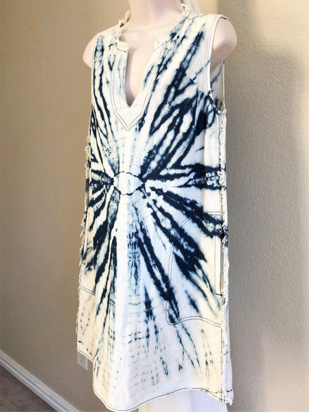 Raquel Allegra Size Large Blue Tie Dye Dress