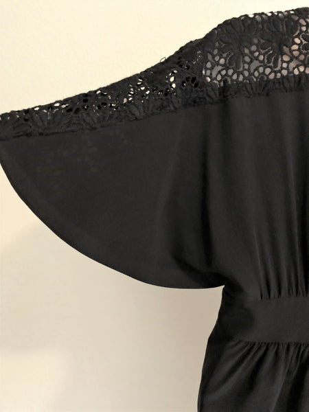 Tibi Size 6 Black Silk Peplum Top