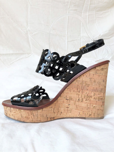 Tory Burch Size 10 Black Cut-out Wedges