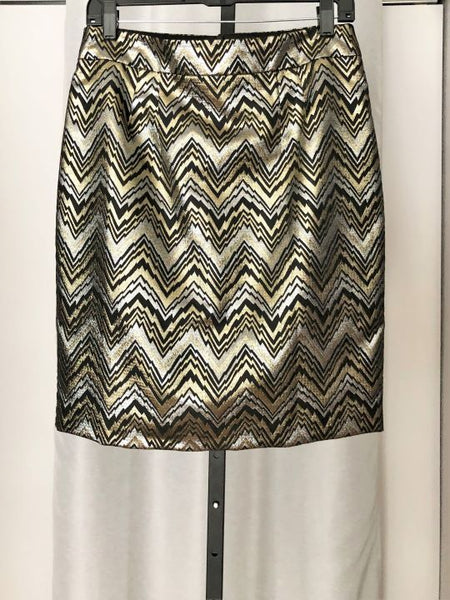 Trina Turk Size 8 Metallic Zig Zag Pencil Skirt