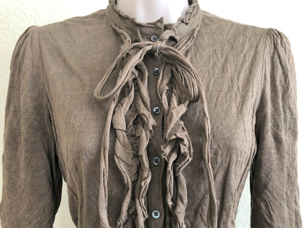 Tocca Size 6 Taupe Ruffle Front Shirt