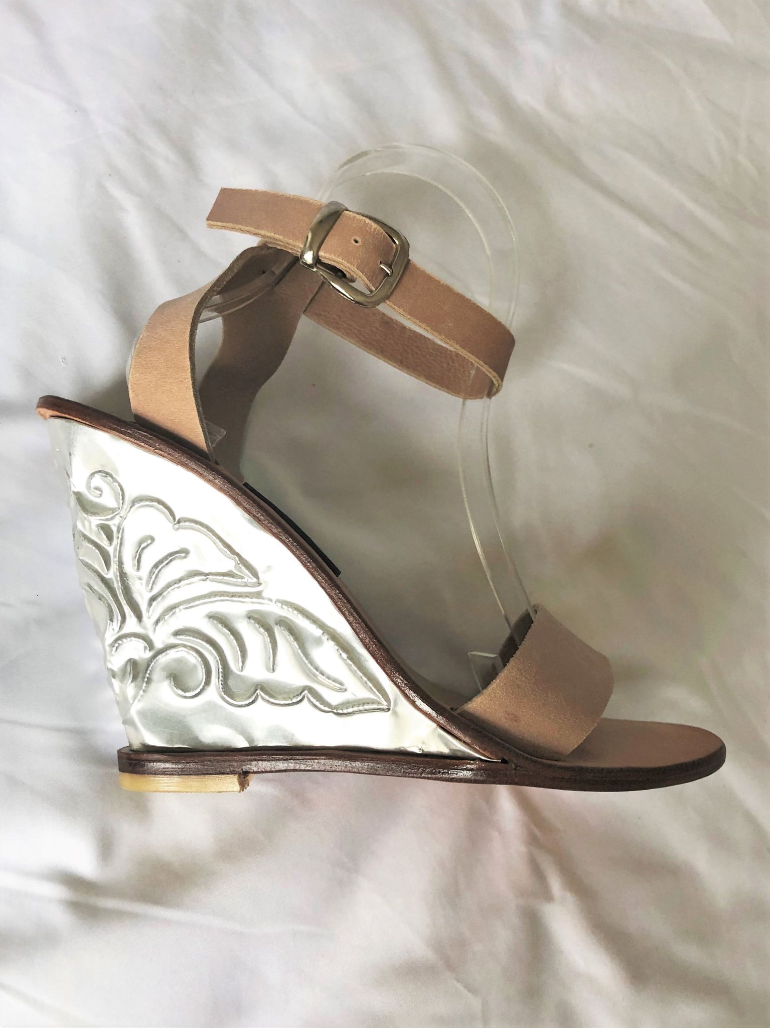 The Tui Collection Size 8 Beige Wedges Silver Heels - CLEARANCE