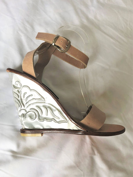 The Tui Collection Size 8 Beige Wedges Silver Heels - CLEARANCE