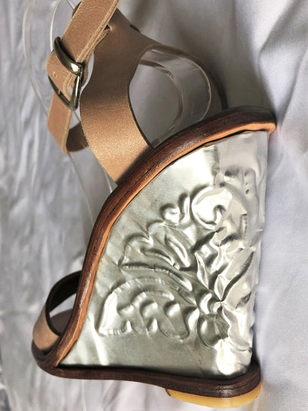The Tui Collection Size 8 Beige Wedges Silver Heels - CLEARANCE