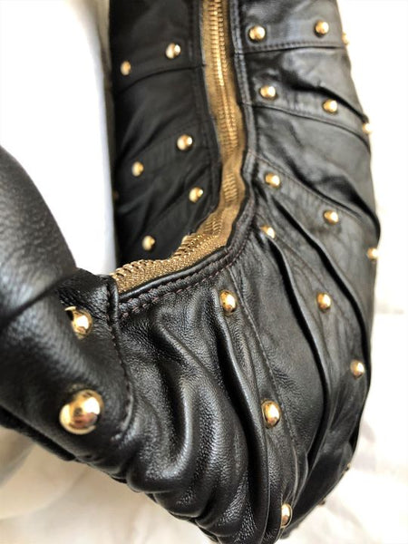 Goldenbleu Black Leather Studded Hobo