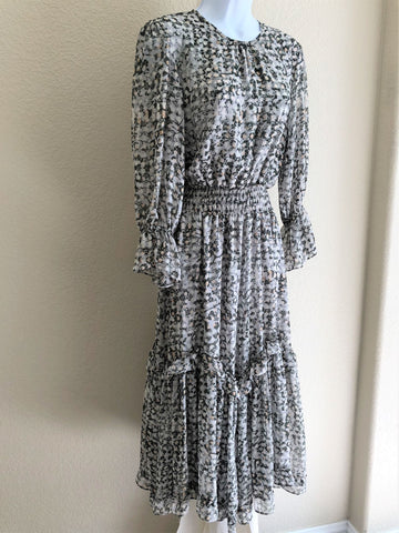 MISA SMALL Gray Floral Ruffle Dress